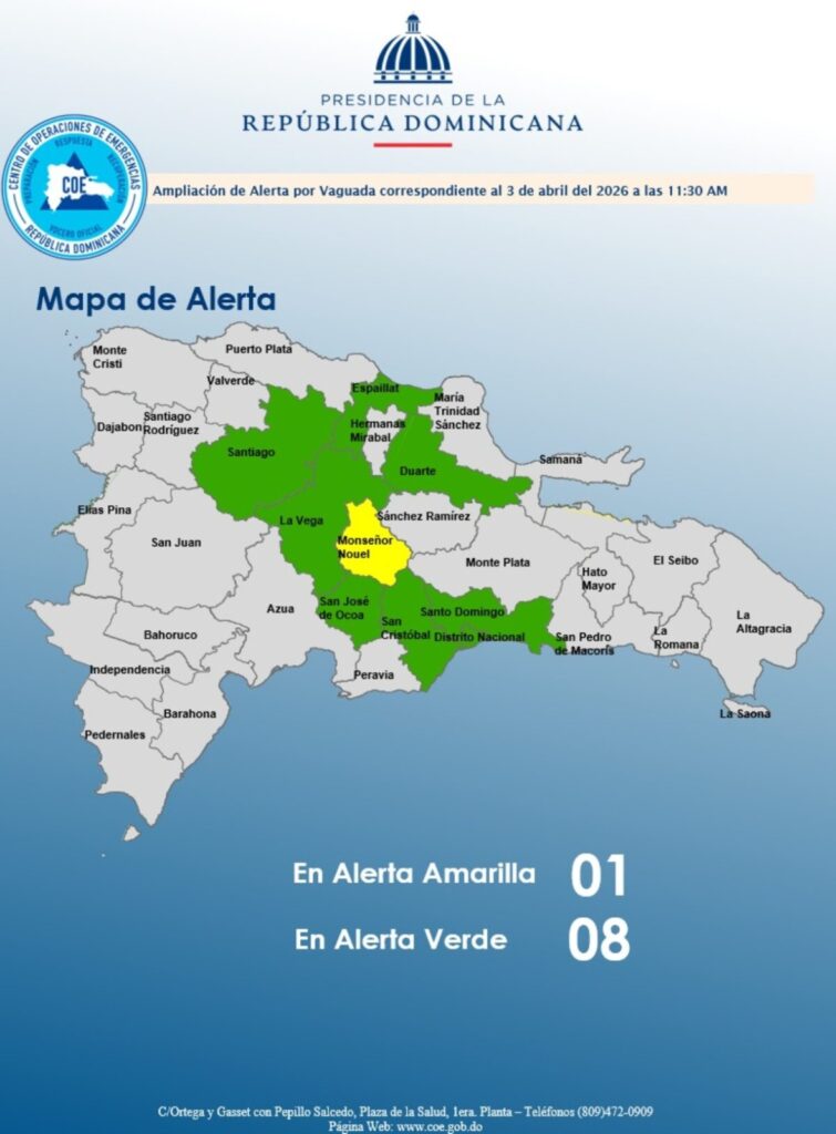 COE amplía alertas por lluvias; varias provincias bajo vigilancia por posibles inundaciones