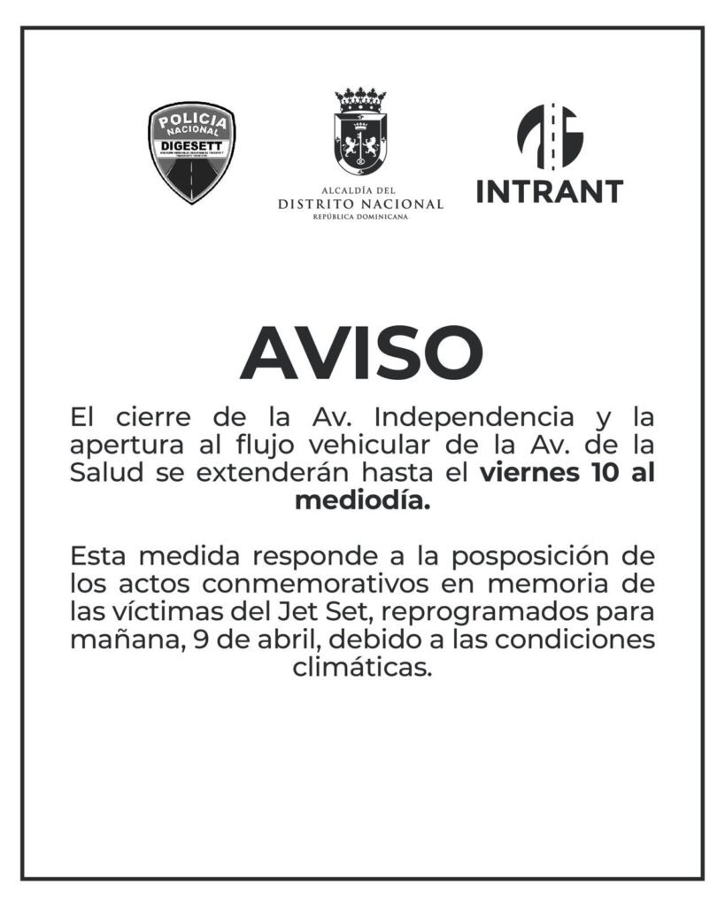 Extienden hasta el viernes apertura al tránsito en avenida de la Salud por aniversario tragedia Jet Set