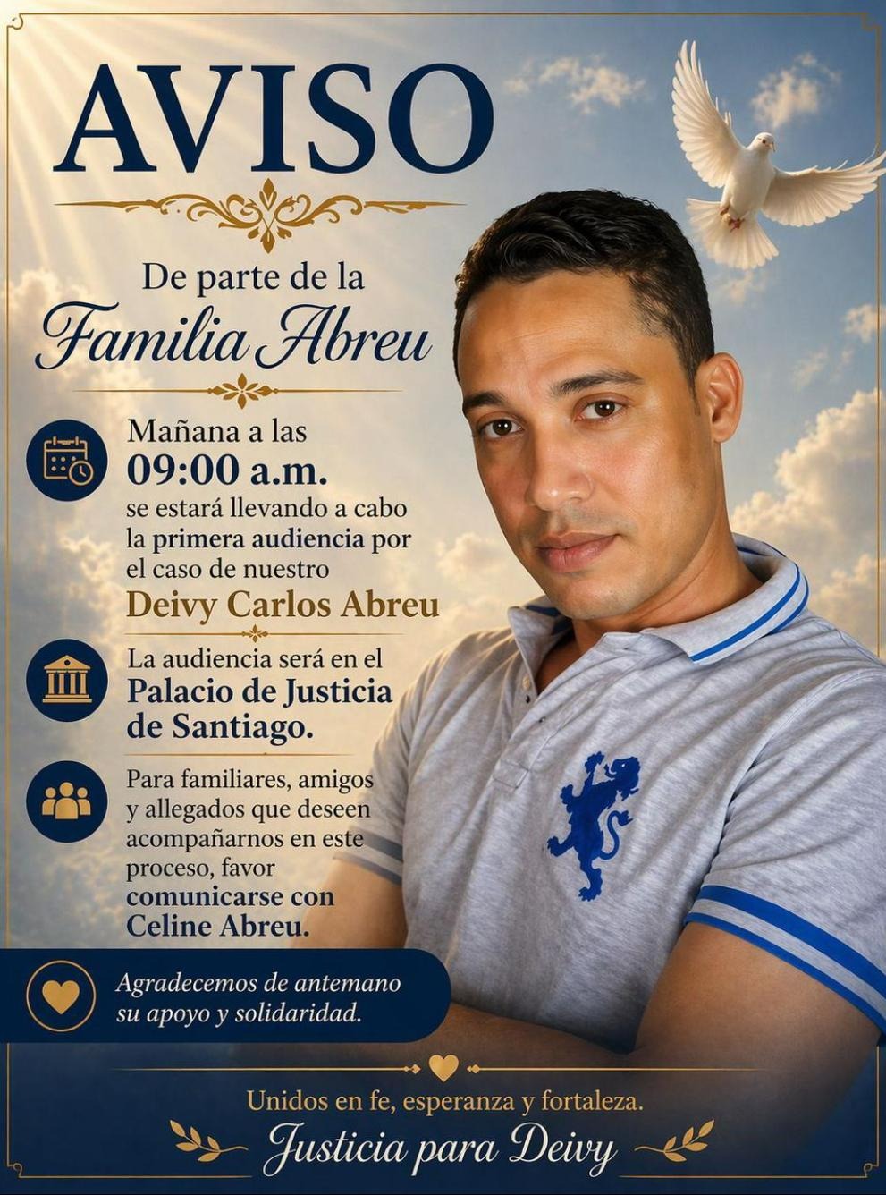 Hoy se realizará primera audiencia del caso de Deivy Carlos Abreu