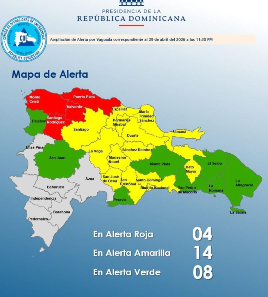 COE eleva a cuatro las provincias en alerta roja