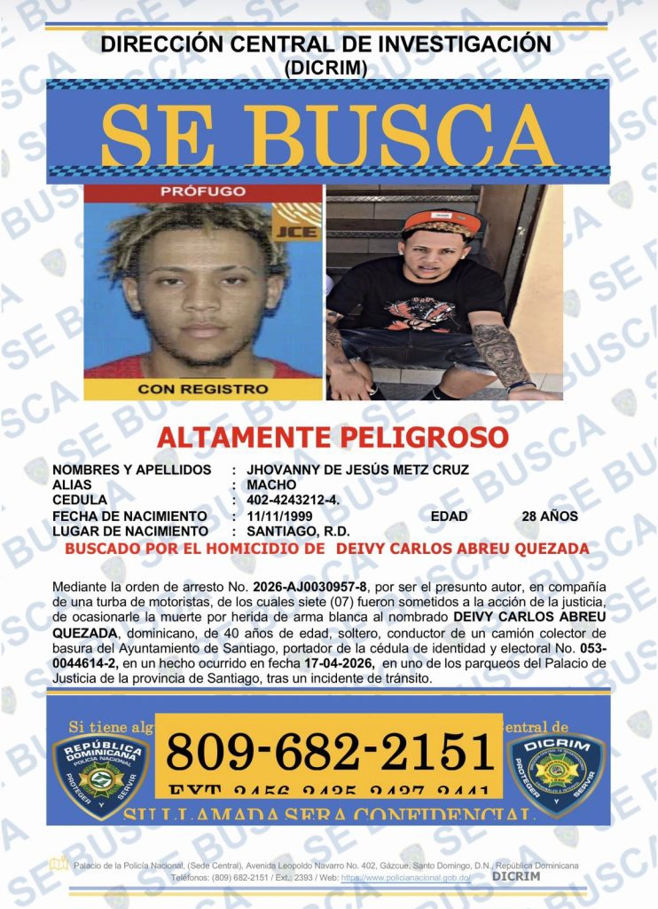 PN activa búsqueda de “Macho”, presunto autor de homicidio de chofer en Santiago