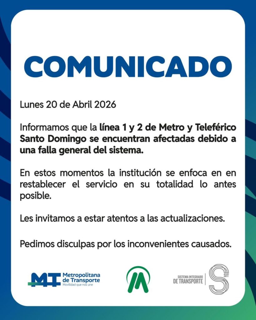 Falla eléctrica paraliza las Líneas 1 y 2 del Metro de Santo Domingo