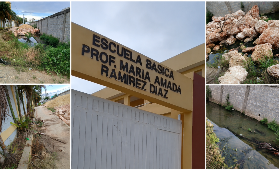 Denuncian deterioro de la entrada principal de escuela Profesora María Amada Ramírez Díaz en Manoguayabo
